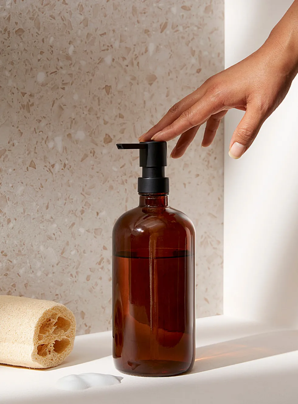 Large tinted glass soap pump