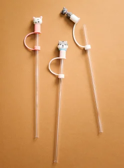 Large transparent straws with playful stoppers