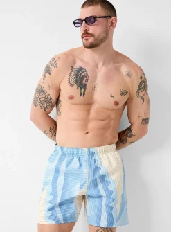 Layered blue striped swim trunk