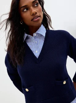 Layered effect striped poplin sweater