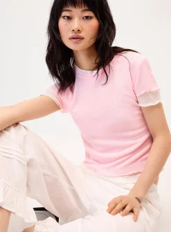 Layered lettuce-trim fooler T-shirt