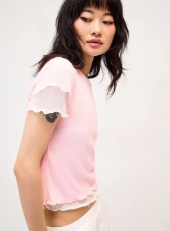 Layered lettuce-trim fooler T-shirt