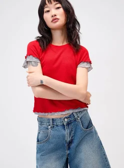 Layered lettuce-trim fooler T-shirt