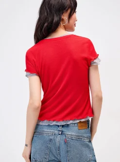 Layered lettuce-trim fooler T-shirt