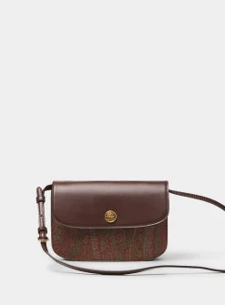 Leather and paisley canvas crossbody bag