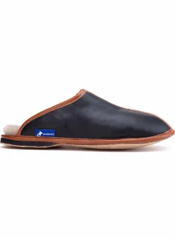 Leather and reversed sheepskin mule slippers