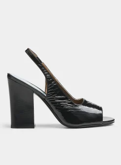 Leather open-toe slingback pumps