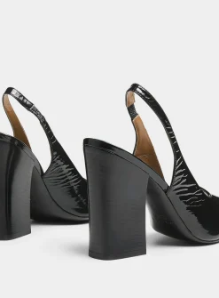 Leather open-toe slingback pumps