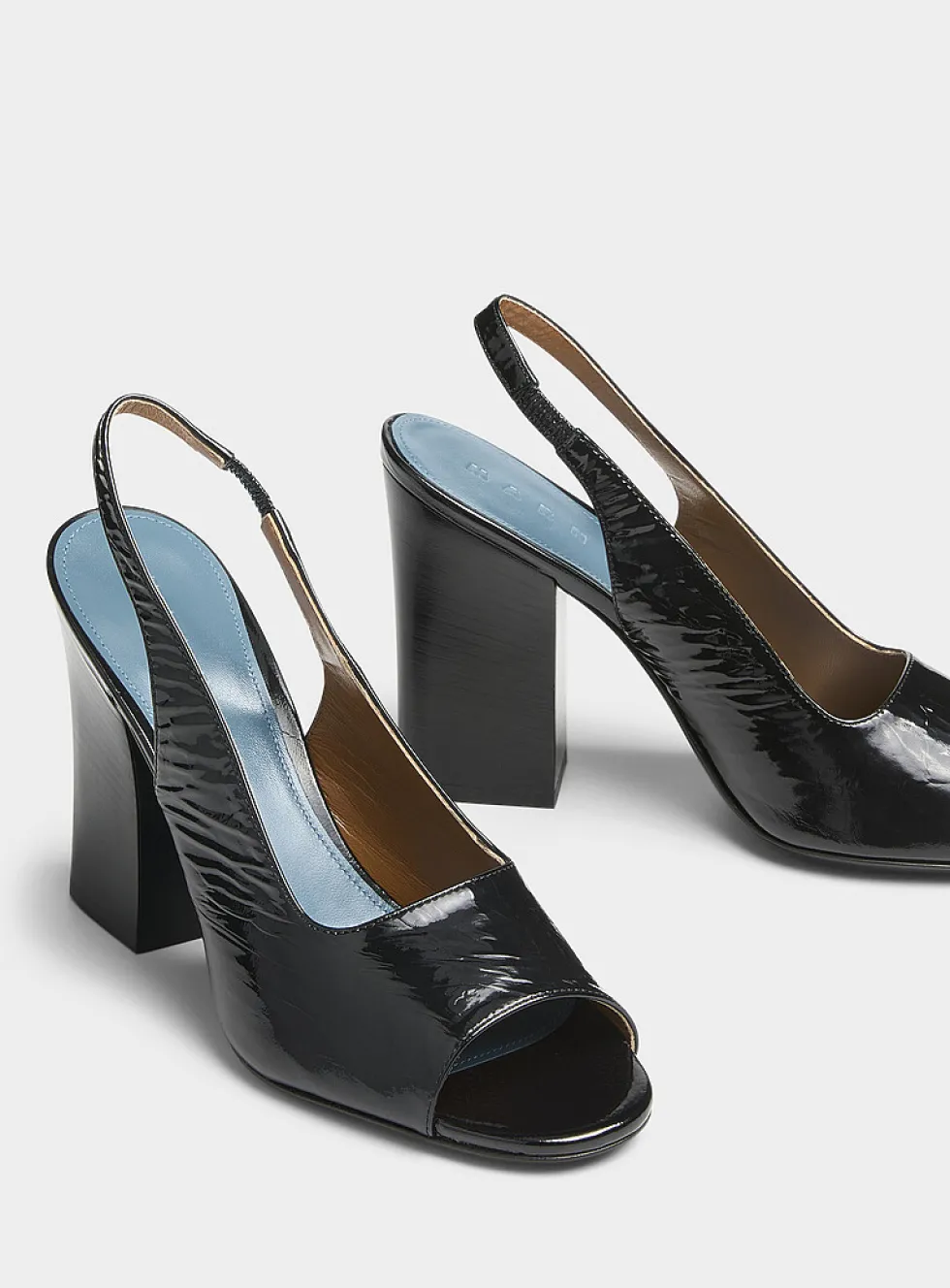 Leather open-toe slingback pumps