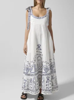 Leela blue pattern pure linen dress