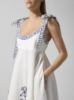 Leela blue pattern pure linen dress