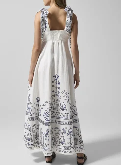 Leela blue pattern pure linen dress