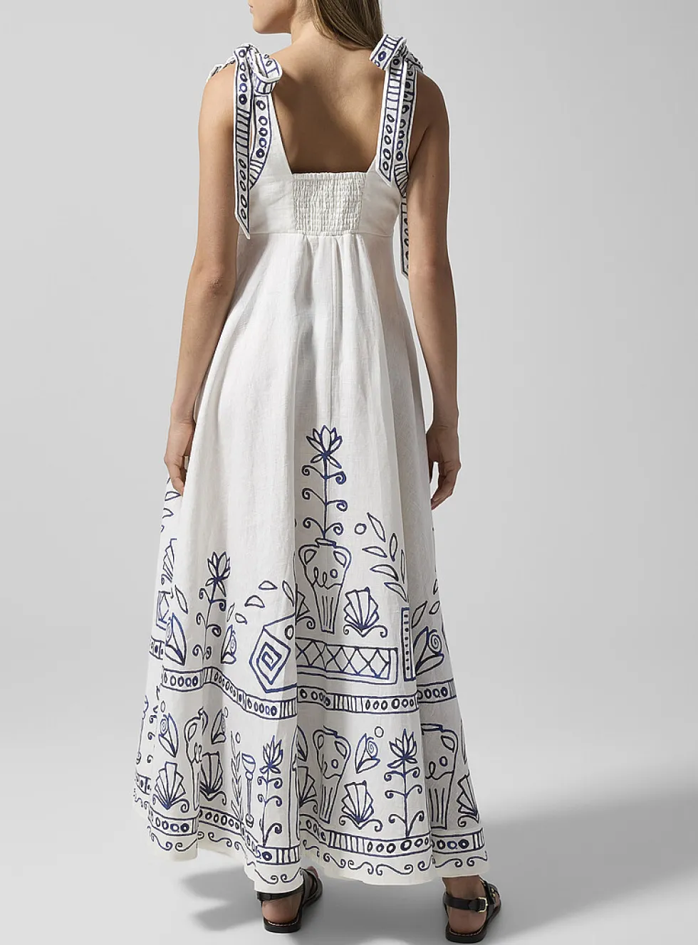 Leela blue pattern pure linen dress