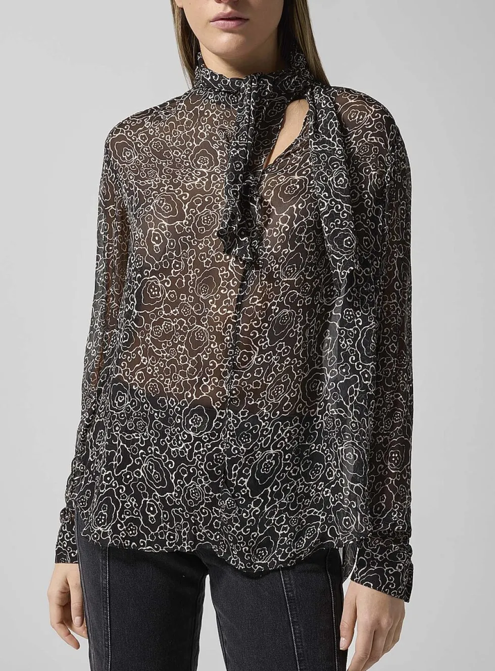 Leona sheer tie-neck blouse