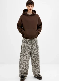Leopard barrel-leg jean