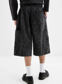 Leopard denim loose pull-on Bermudas