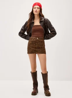 Leopard denim miniskirt