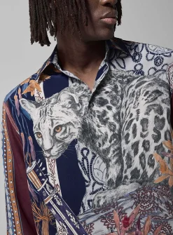 Leopard print floral pure silk shirt