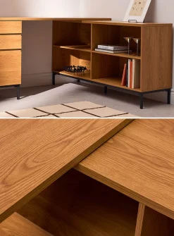 Light oak finish L-shaped desk