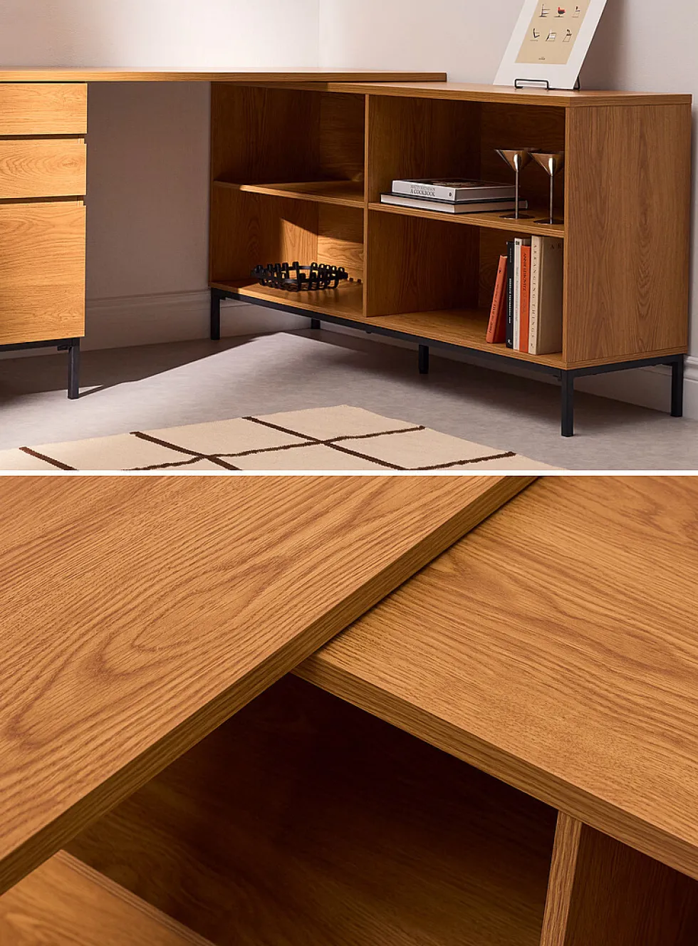 Light oak finish L-shaped desk