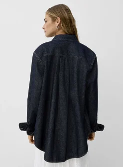 Lightweight denim patch pocket loose shirt