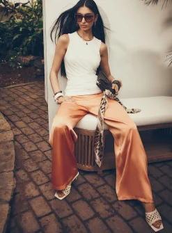 Lightweight satin wide-leg pant