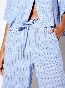 Linen blend elastic-waistband wide-leg pant