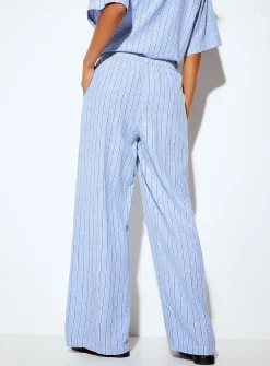 Linen blend elastic-waistband wide-leg pant