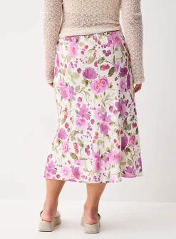 Linen blend midi skirt