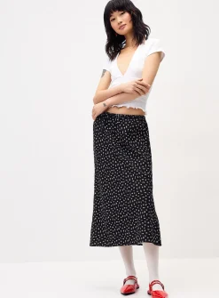 Linen blend midi skirt