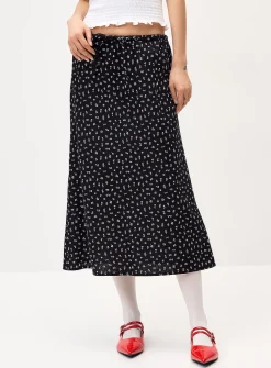 Linen blend midi skirt