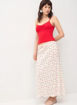 Linen blend midi skirt