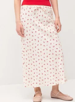 Linen blend midi skirt