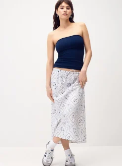 Linen blend midi skirt