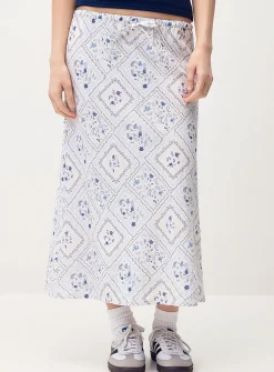 Linen blend midi skirt