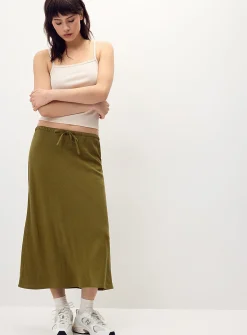 Linen blend midi skirt