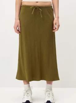 Linen blend midi skirt