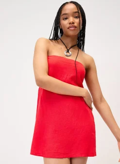 Linen blend tube minidress