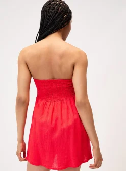 Linen blend tube minidress