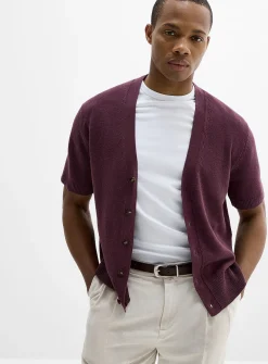 Linen knit short-sleeve cardigan