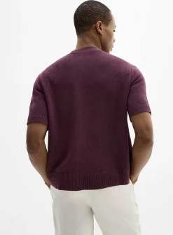 Linen knit short-sleeve cardigan