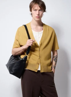 Linen knit short-sleeve cardigan