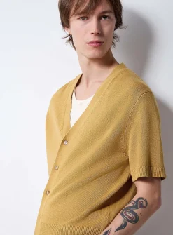 Linen knit short-sleeve cardigan