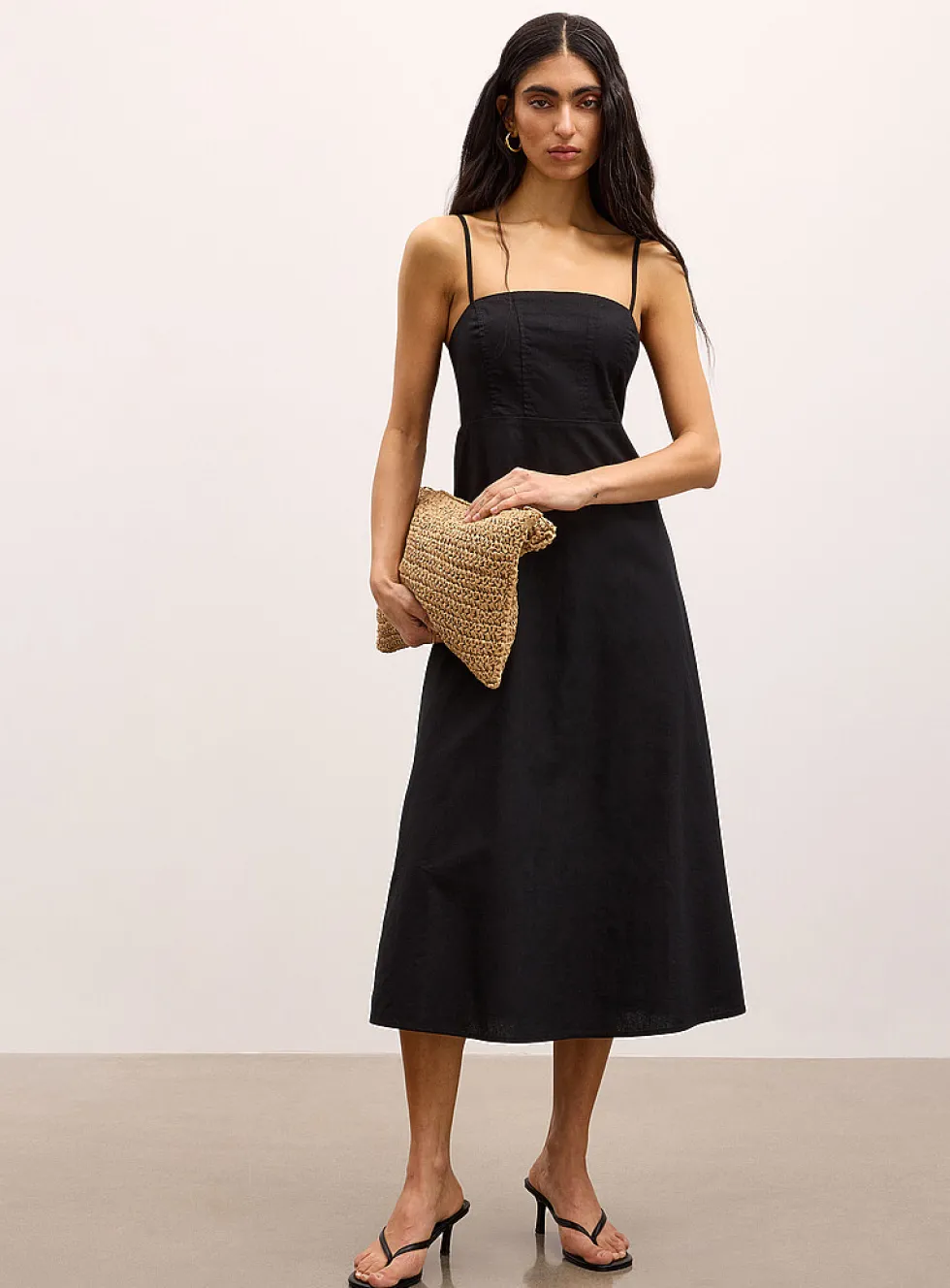 Linen-blend A-line midi dress