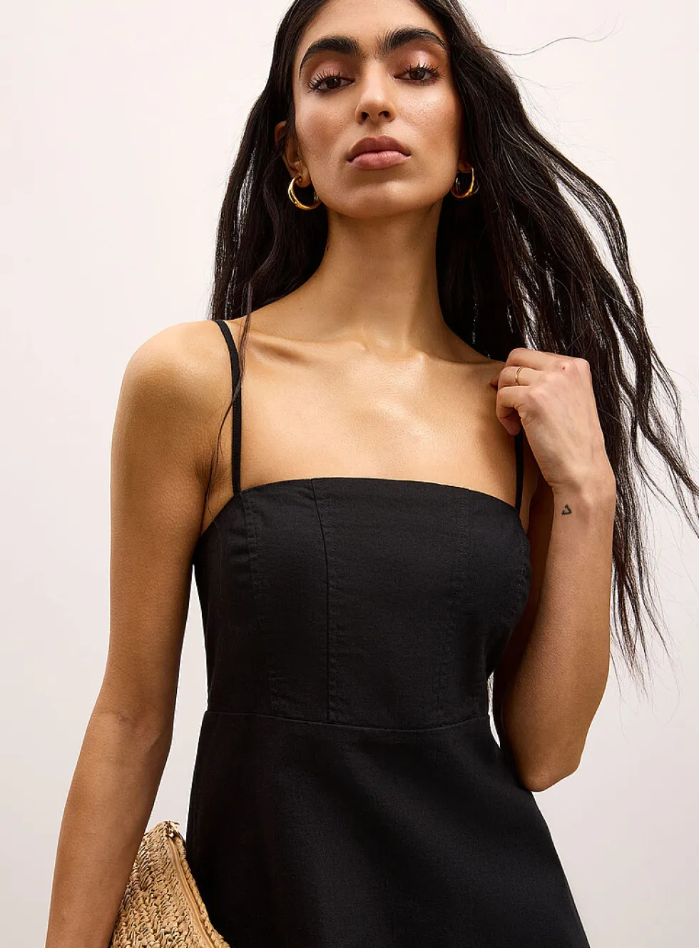 Linen-blend A-line midi dress