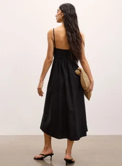 Linen-blend A-line midi dress