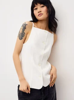 Linen-blend apron tank top