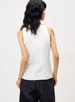 Linen-blend apron tank top