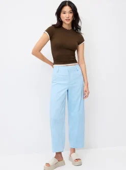Linen-blend barrel-leg dress pant