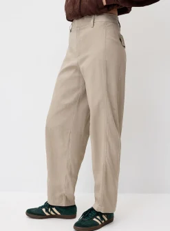 Linen-blend barrel-leg dress pant